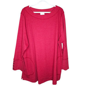 J Jill Red Tunic Sweater Womens Sz 3X Long Sleeve Boat Neck Pullover Pockets